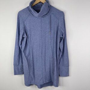 SHAMBHALA Women Blue Pullover Drawstring Turtleneck Long Sleeve Tunic Top